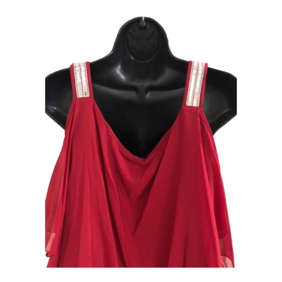 EnFocus red sheer cape sequin strap cold shoulder elegant plus size dress 14W - Picture 16 of 16